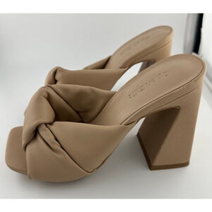 Open Edit Women 5.5M Saydee Nude Pillowy Faux Leather Block Heel Sandals Slides